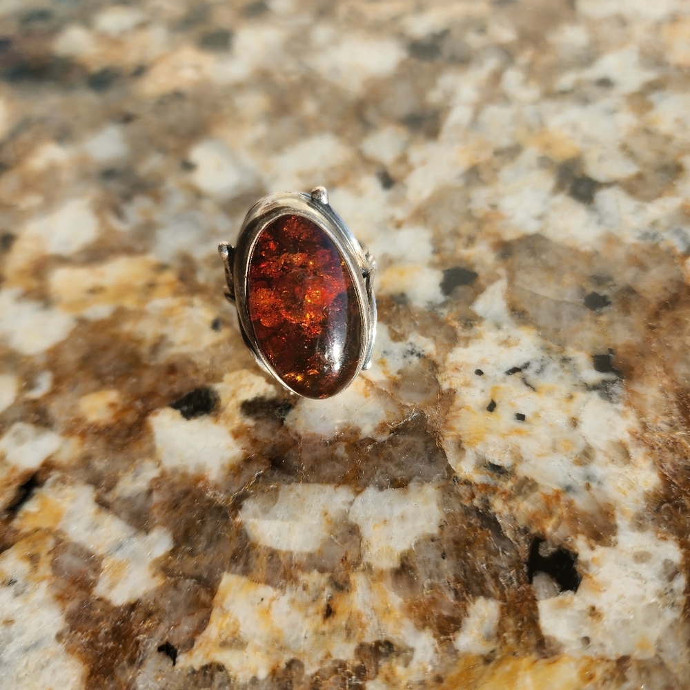 Amber RING Size 8 Sterling Silver - Picture 2 of 11